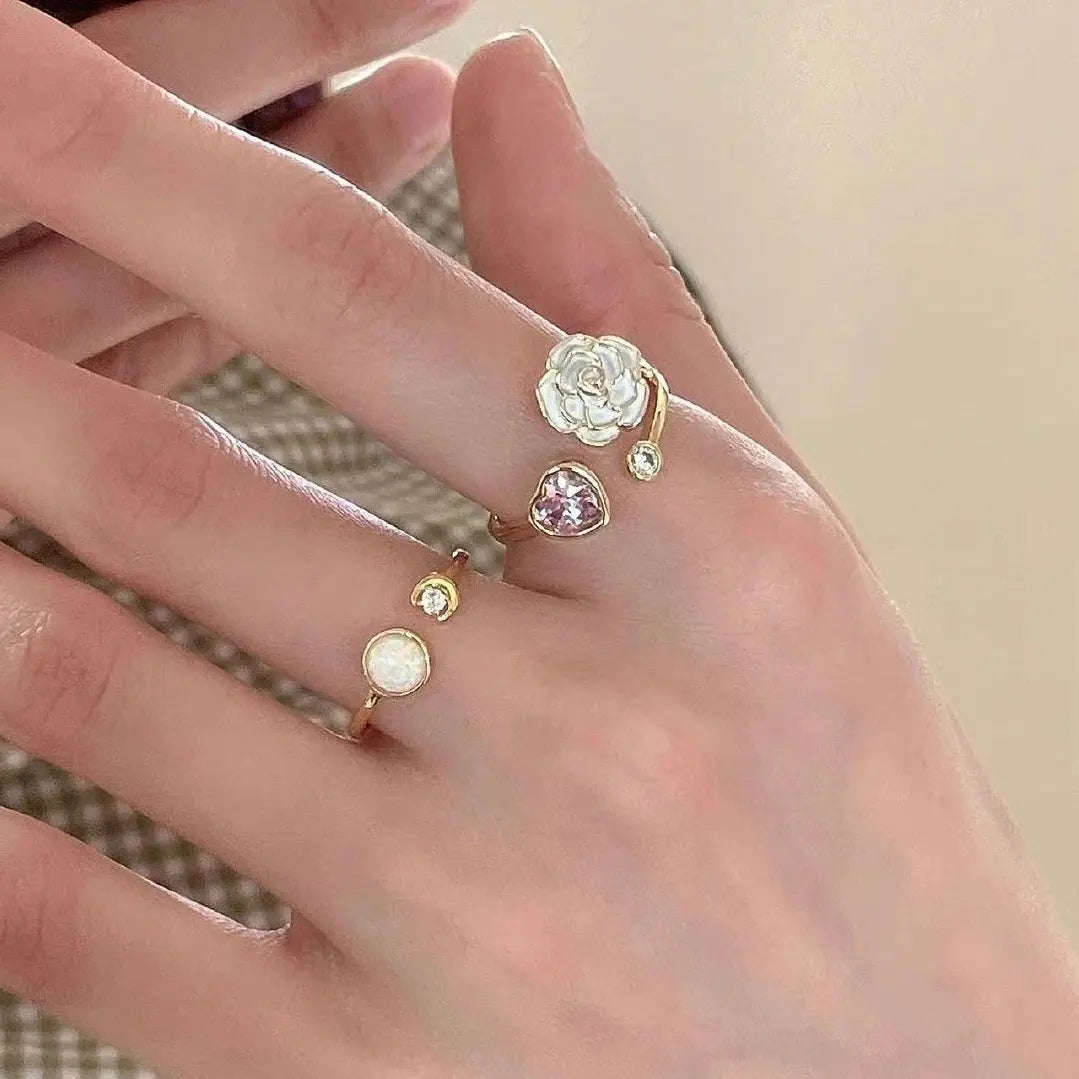 Kawaii Aesthetic Y2K Cute Fairy White Botanical Rings MK Kawaii Store