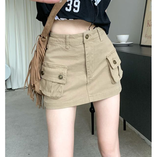 Denim Mini Pencil Cargo Skirt WI43