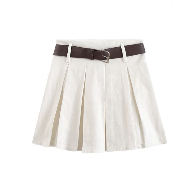 High Rise Plain Pleated Mini A-Line Skirt EE9