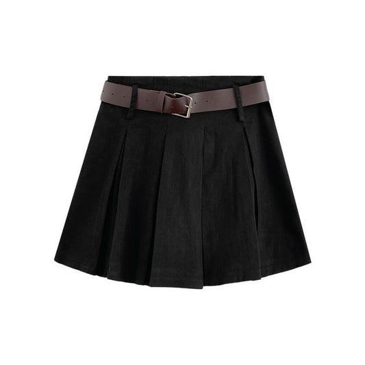 Jupe trapèze mini plissée unie taille haute EE9