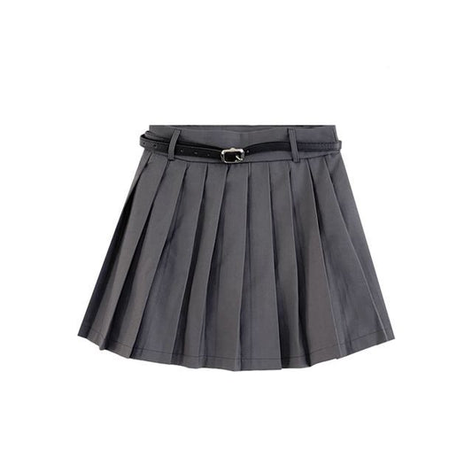 Jupe trapèze mini plissée unie taille haute EE3