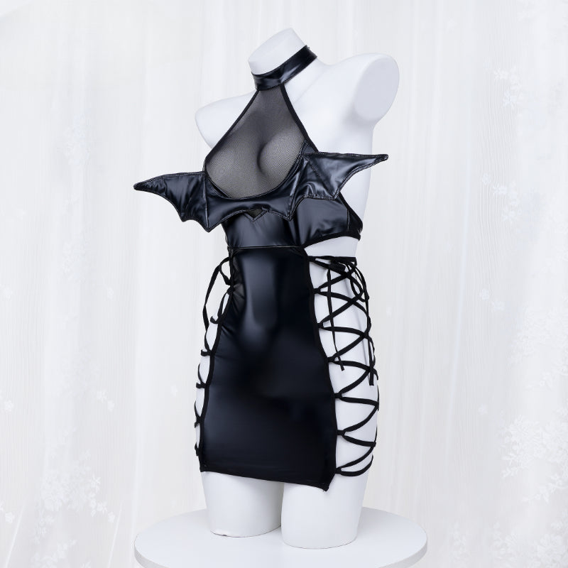 Black Lace Up Vampire Rose Wings Dress ON904