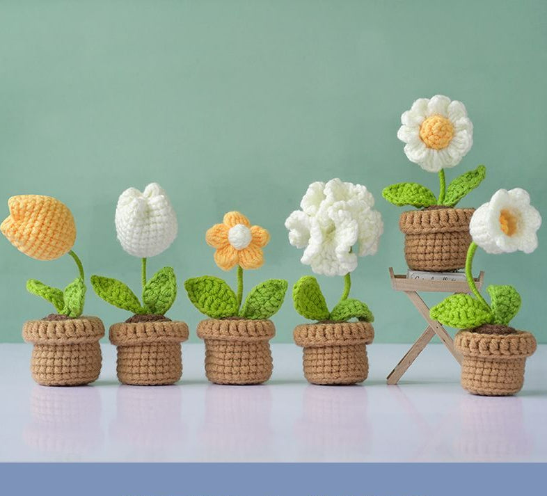 DIY Mini Woolen Flower Tulip Bouquets Potted