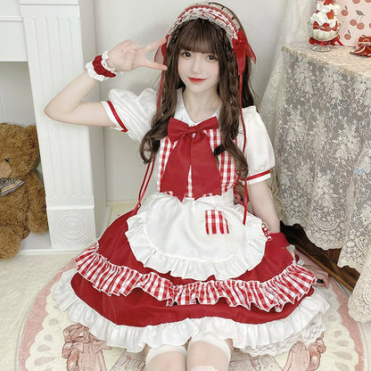 Sweet Red Lolita Cute Princess Maid Dress ON650