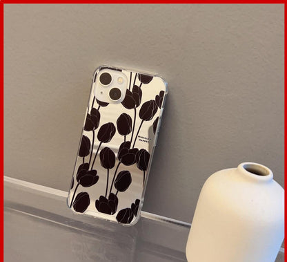 Retro Black Tulip Phone Case for iPhone 11 iPhone 13 Pro Max iPhone 12 Pro Max iPhone 7 Plus iPhone xr LIN92 - mkkawaiishop