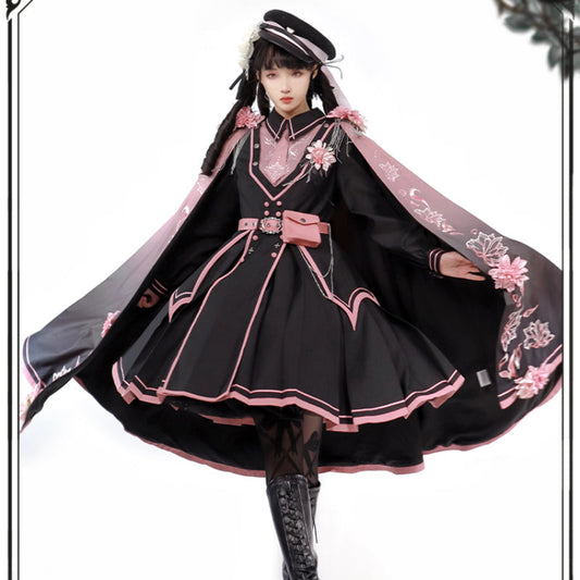 Cape et robe Lolita militaire noire et rose ON1089