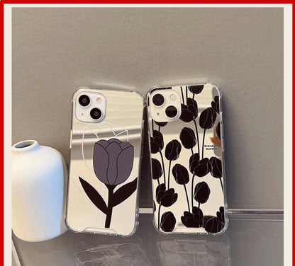 Retro Black Tulip Phone Case for iPhone 11 iPhone 13 Pro Max iPhone 12 Pro Max iPhone 7 Plus iPhone xr LIN92 - mkkawaiishop
