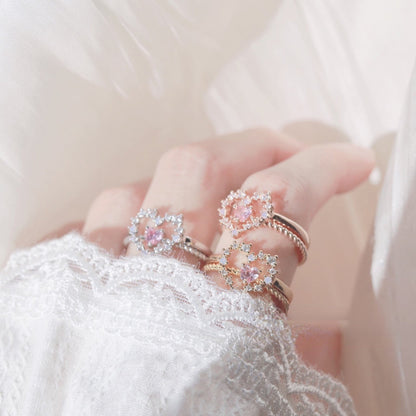 Heart to Heart Ring Set LIN25 - mkkawaiishop