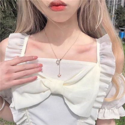 Almond Lilly Kawaii Princess Lolita Off-Shoulder Spring Bow Mini Dress - mkkawaiishop