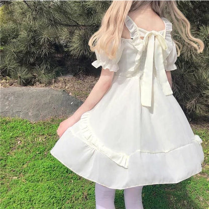 Almond Lilly Kawaii Princess Lolita Off-Shoulder Spring Bow Mini Dress - mkkawaiishop