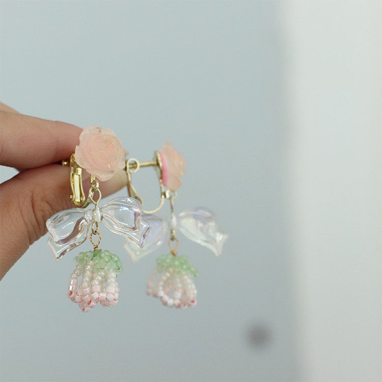 Rose Flower Bow Earrings - Heartzore