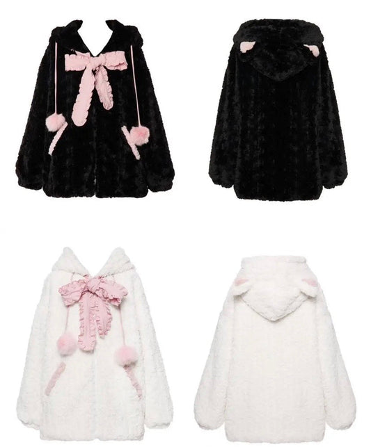 Manteau à capuche rose et noir avec nœud papillon et chat - Heartzcore MK19002