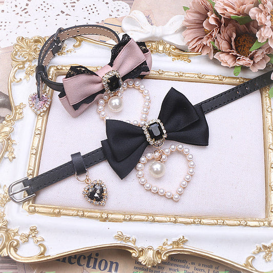 Sweet Princess Style Cute Pink Black Bow Heart Necklace ON642