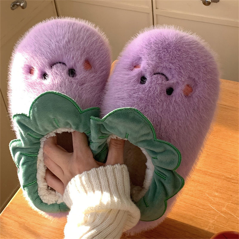 Chaussons chauds en peluche végétale