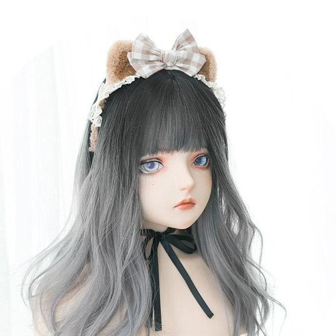 Black Gray Gradient Cute Girl Large Wavy Curl Wig MK15630 - mkkawaiishop