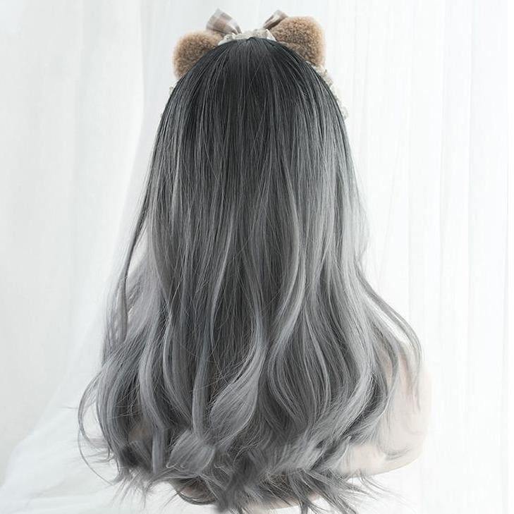 Black Gray Gradient Cute Girl Large Wavy Curl Wig MK15630 - mkkawaiishop