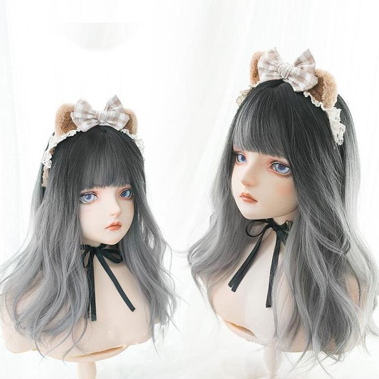 Black Gray Gradient Cute Girl Large Wavy Curl Wig MK15630 - mkkawaiishop