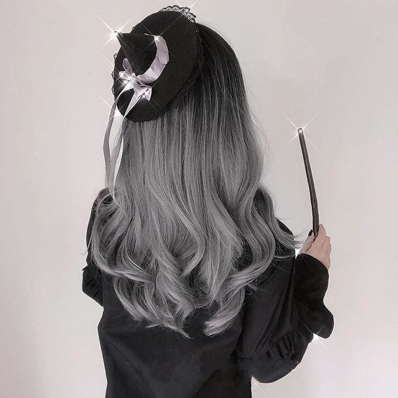 Black Gray Gradient Cute Girl Large Wavy Curl Wig MK15630 - mkkawaiishop