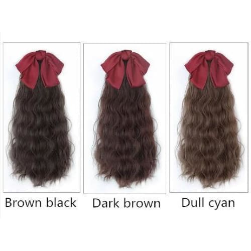 Black/Wine Bowknot Long Ponytail Wig MK15121 - mkkawaiishop