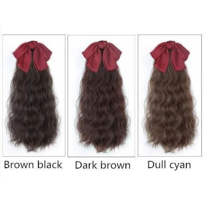 Black/Wine Bowknot Long Ponytail Wig MK15121 - mkkawaiishop