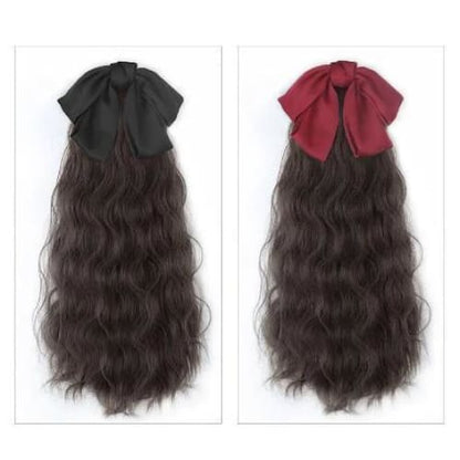 Black/Wine Bowknot Long Ponytail Wig MK15121 - mkkawaiishop