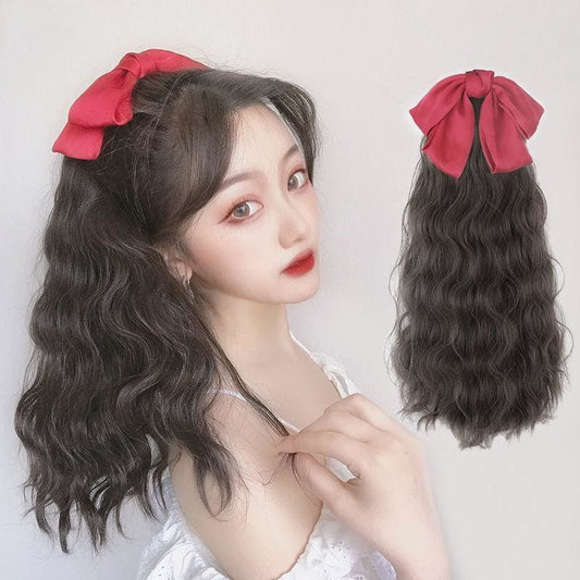 Black/Wine Bowknot Long Ponytail Wig MK15121 - mkkawaiishop