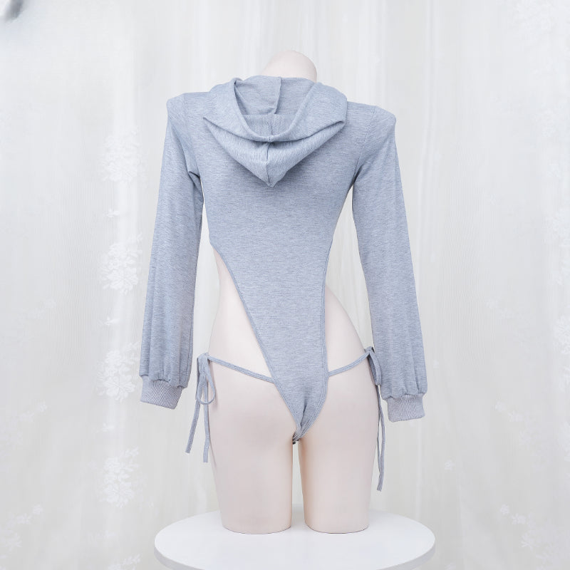 Cute Grey Hooded Bodysuit Sweater ON901