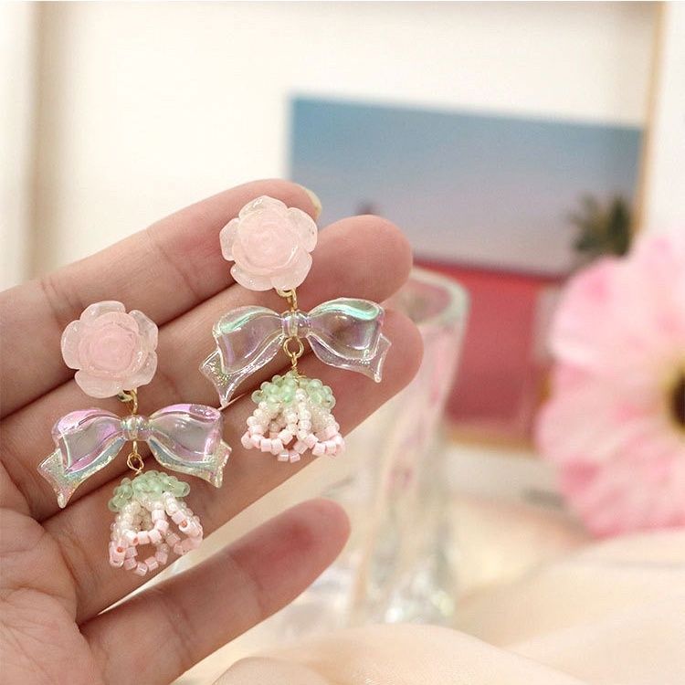 Rose Flower Bow Earrings - Heartzore