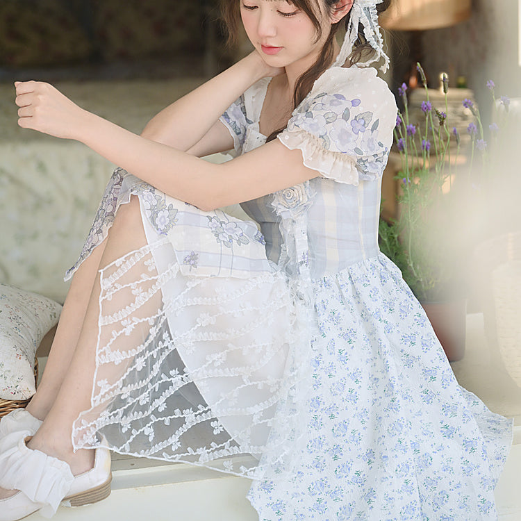 Robe Kawaii à fleurs printanières bleues ON628 