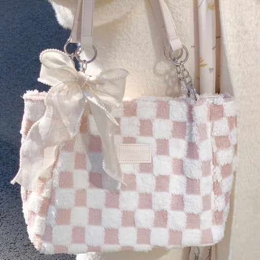 Ribbon Pink Checkered Bag - Heartzcore