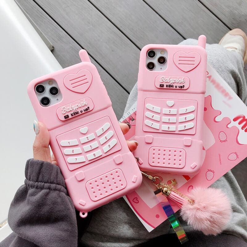 Cute Aesthetic Retro Pink Silicone Phone Case iPhone MK15937 - KawaiiMoriStore