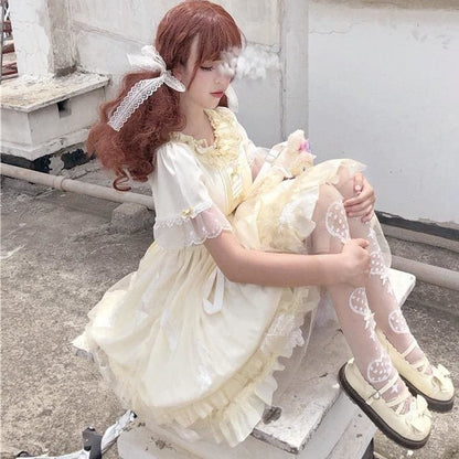 Cute Lolita Ruffled Collar Bow Tulle Layered Princess Dress SP15421 - mkkawaiishop