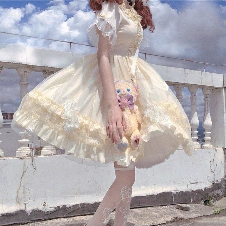 Cute Lolita Ruffled Collar Bow Tulle Layered Princess Dress SP15421 - mkkawaiishop