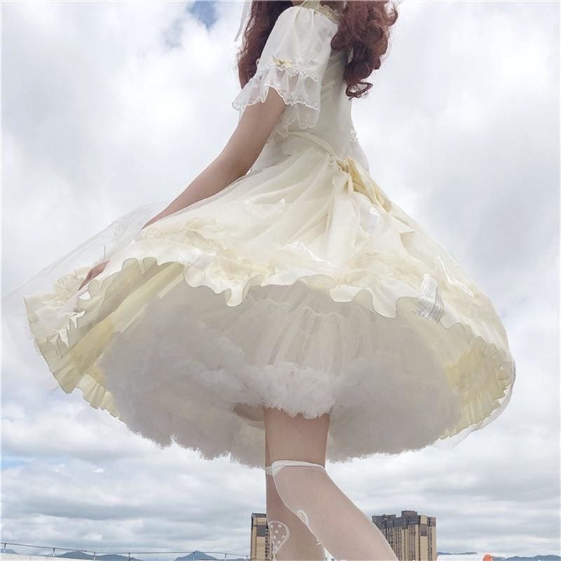 Cute Lolita Ruffled Collar Bow Tulle Layered Princess Dress SP15421 - mkkawaiishop