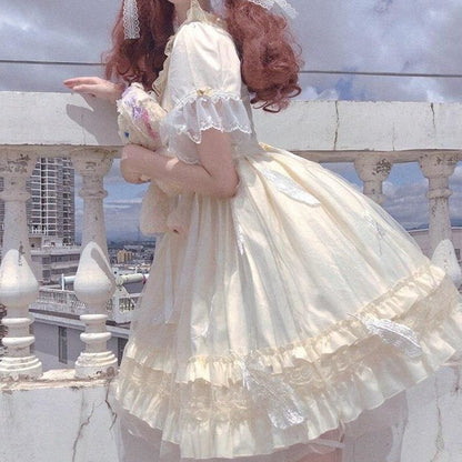 Cute Lolita Ruffled Collar Bow Tulle Layered Princess Dress SP15421 - mkkawaiishop