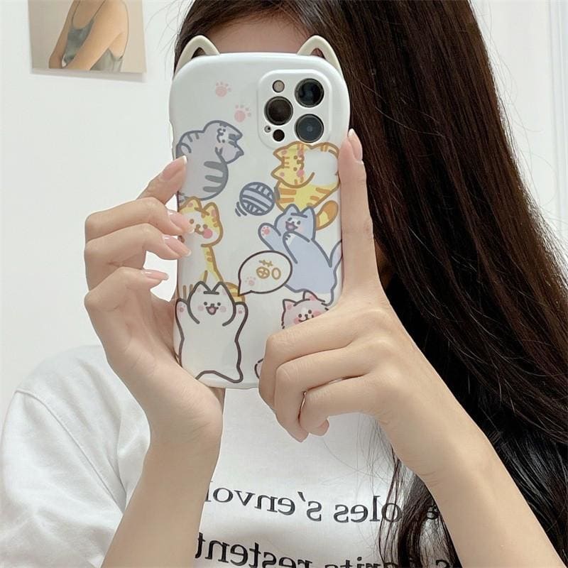 Cute Lovely Cat Ears Cartoon Cats Phone Case for iphone7/7plus/8/8P/X/XS/XR/XS Max/11/11 pro/11 pro max/12/12pro/12mini/12pro max MK16026 - KawaiiMoriStore