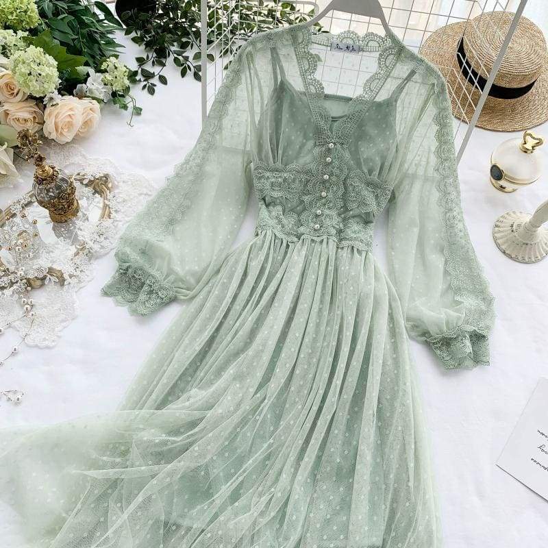 Cute Midnight Vintage-Aesthetic Lace Fairy Dress MK006 - mkkawaiishop