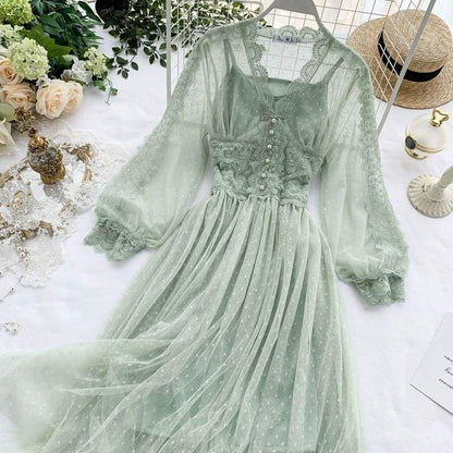 Cute Midnight Vintage-Aesthetic Lace Fairy Dress MK006 - mkkawaiishop