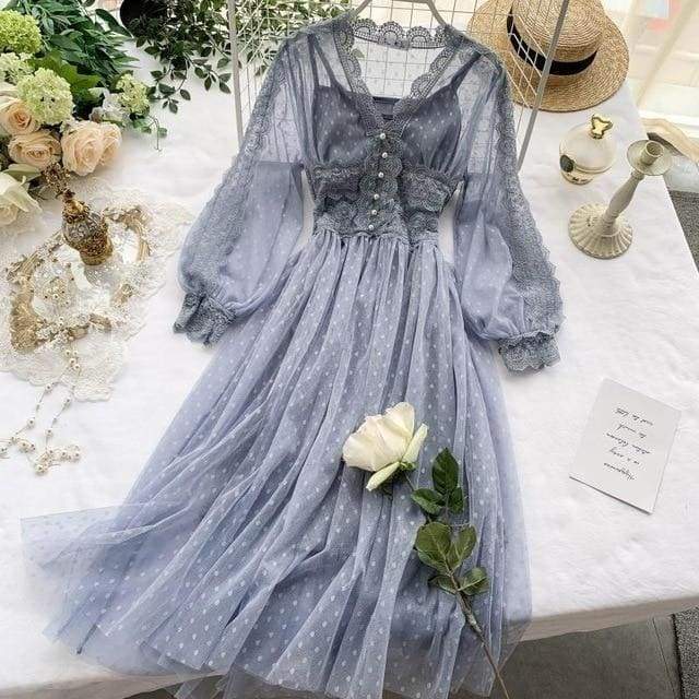 Cute Midnight Vintage-Aesthetic Lace Fairy Dress MK006 - mkkawaiishop