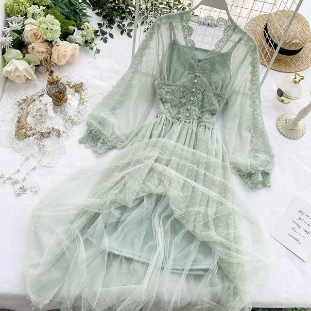 Cute Midnight Vintage-Aesthetic Lace Fairy Dress MK006 - mkkawaiishop