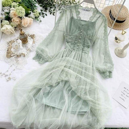 Cute Midnight Vintage-Aesthetic Lace Fairy Dress MK006 - mkkawaiishop