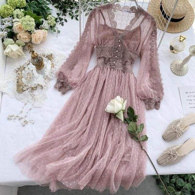 Cute Midnight Vintage-Aesthetic Lace Fairy Dress MK006 - mkkawaiishop