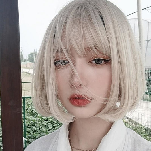 Cute Short Blonde Beige Bobo Bangs Wig MK16162 - mkkawaiishop