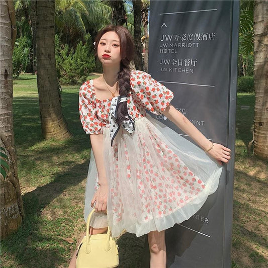 Cute Summer Flowers Gauze Fairy Dress MM1646 - mkkawaiishop