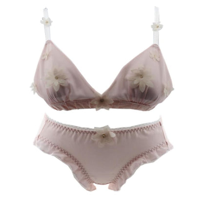 Cute White/Green/Pink 3D Flower Decorated Fairy Lolita Lingerie Set MM1177 - mkkawaiishop