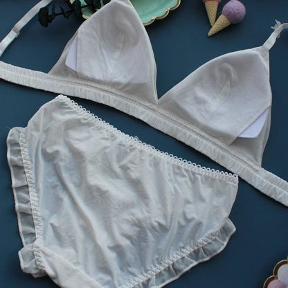 Cute White/Green/Pink 3D Flower Decorated Fairy Lolita Lingerie Set MM1177 - mkkawaiishop