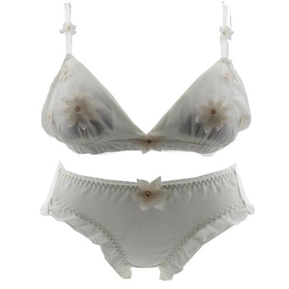 Cute White/Green/Pink 3D Flower Decorated Fairy Lolita Lingerie Set MM1177 - mkkawaiishop