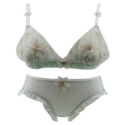Cute White/Green/Pink 3D Flower Decorated Fairy Lolita Lingerie Set MM1177 - mkkawaiishop