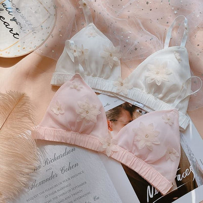 Cute White/Green/Pink 3D Flower Decorated Fairy Lolita Lingerie Set MM1177 - mkkawaiishop