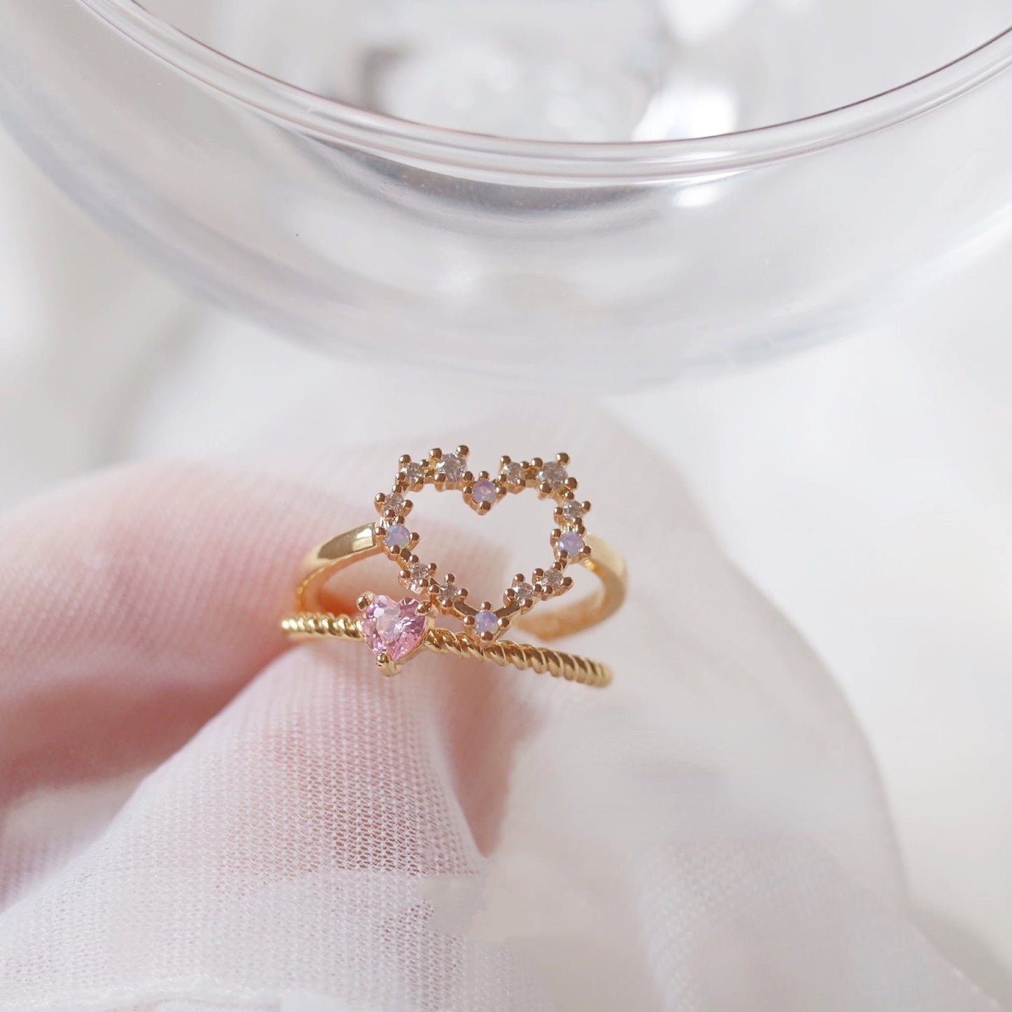 Heart to Heart Ring Set LIN25 - mkkawaiishop